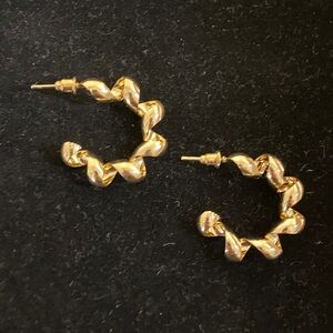 Gold Tone Twisted Ribbon Hoop Earrings | Vintage Style Pierced Hoops